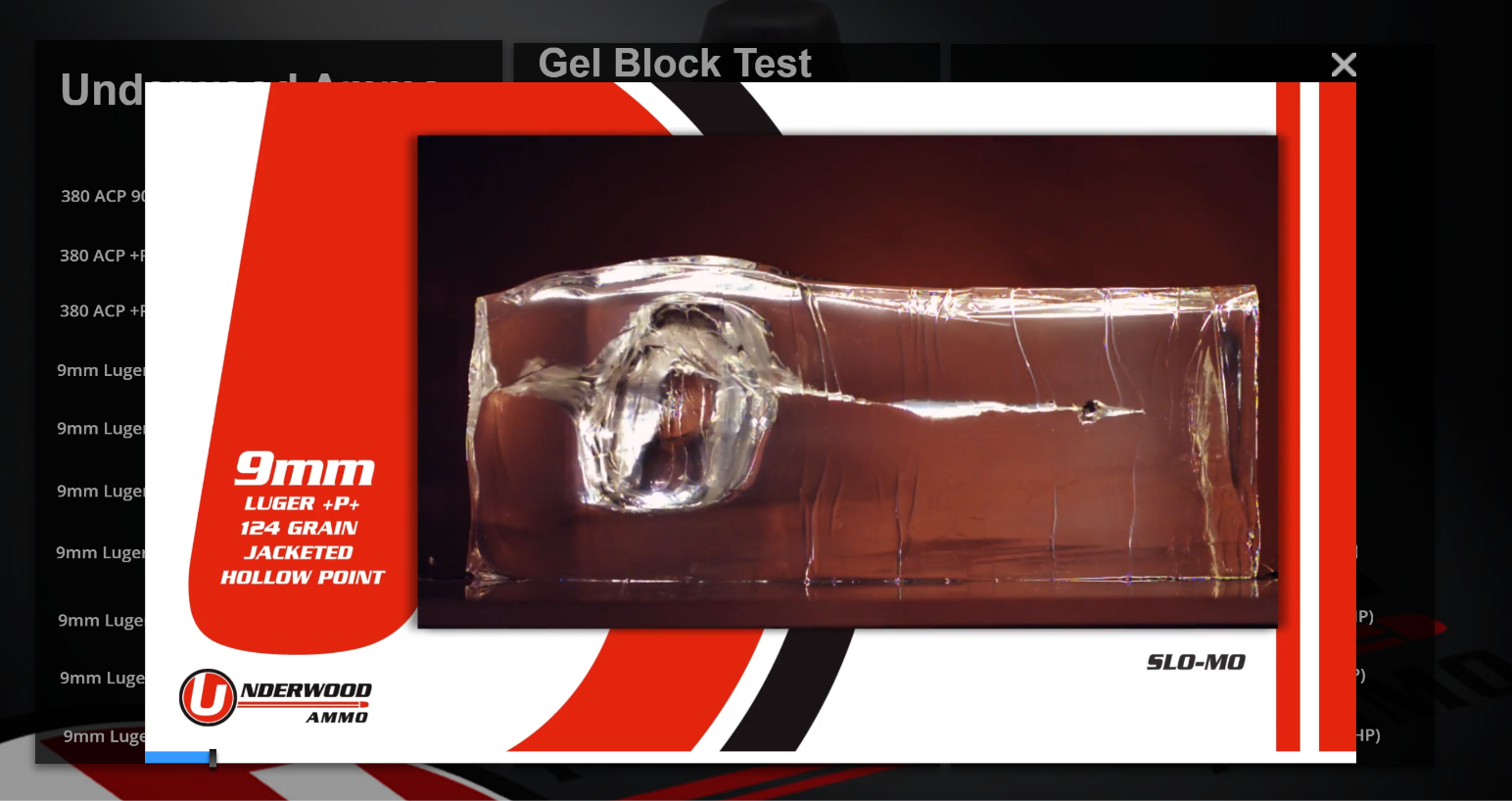9mm ammunition expansion and wound channel in a clear gel block